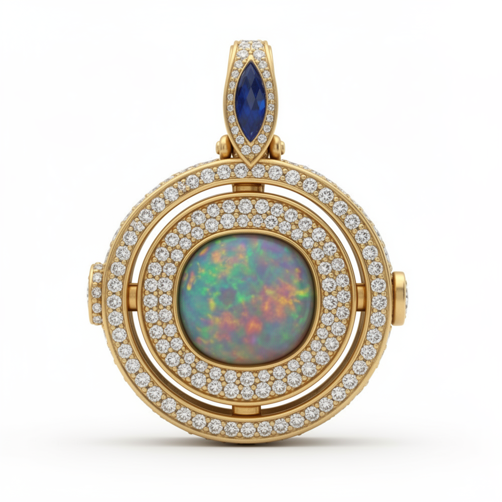 Sapphire halo pendant by Nate Savard